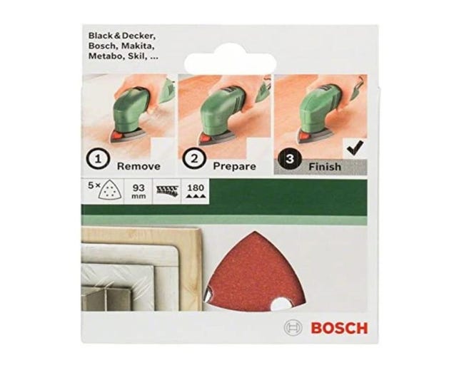 BOSCH 5 FOGLI PER LEVIGATRICE DELTA 93MM GRANA 180 6 FORI VELCRO bosch-5-fogli-per-levigatrice-delta-93mm-grana-180-6-fori-velcro