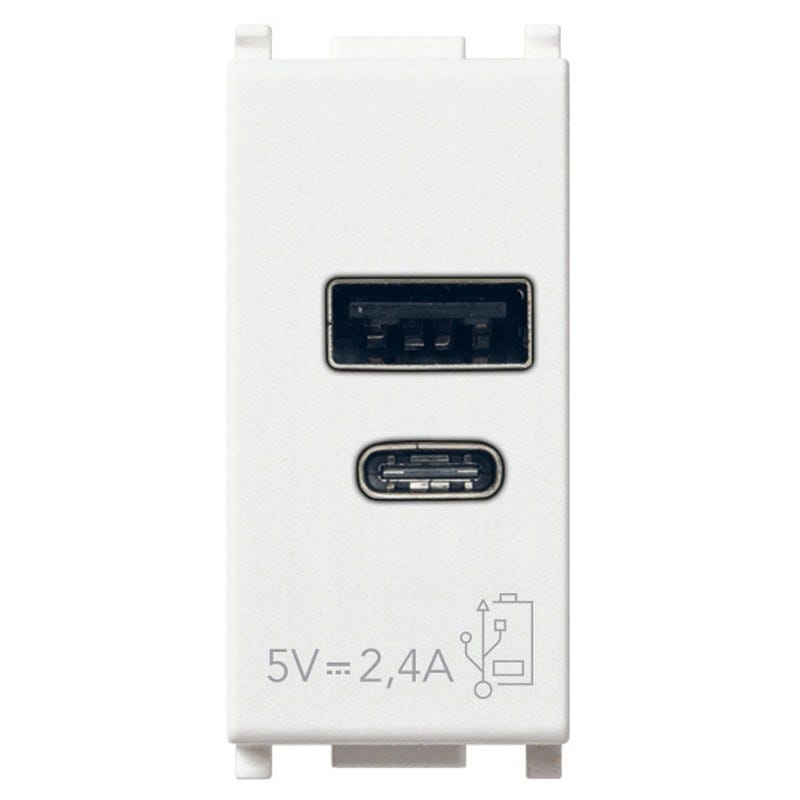 Vimar Plana Alimentation USB A+C 5V 2.4A 1 Module Blanc 14292.AC