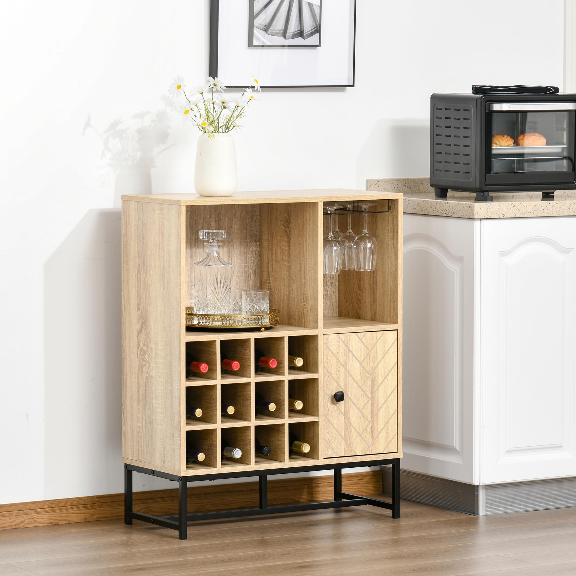 Portabottiglie Da Parete 3 Livelli Industrial Design - Legno E Metallo Nero - Con Portabicchieri - 80x20x62 Cm - Per Vino, Cucina, Soggiorno