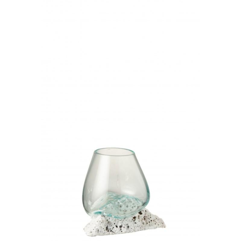 Vase en verre sur pied en pierre en verre blanc 17x12.5x13.5 cm Leroy