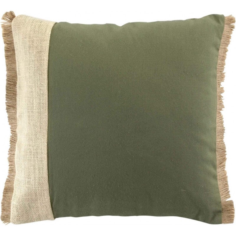 Coussin de canapé 45x45 cm en coton vert avec franges Xeda
