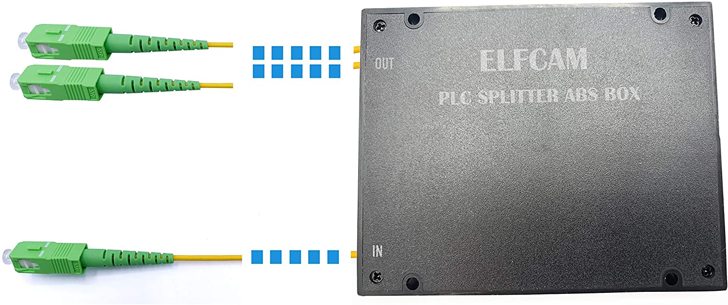 Séparateur Optique de Fibre Monomode de PLC de SC/APC avec La Boîte Plastique ABS 1x4 Elfcam Séparateur de Fibres Optique 