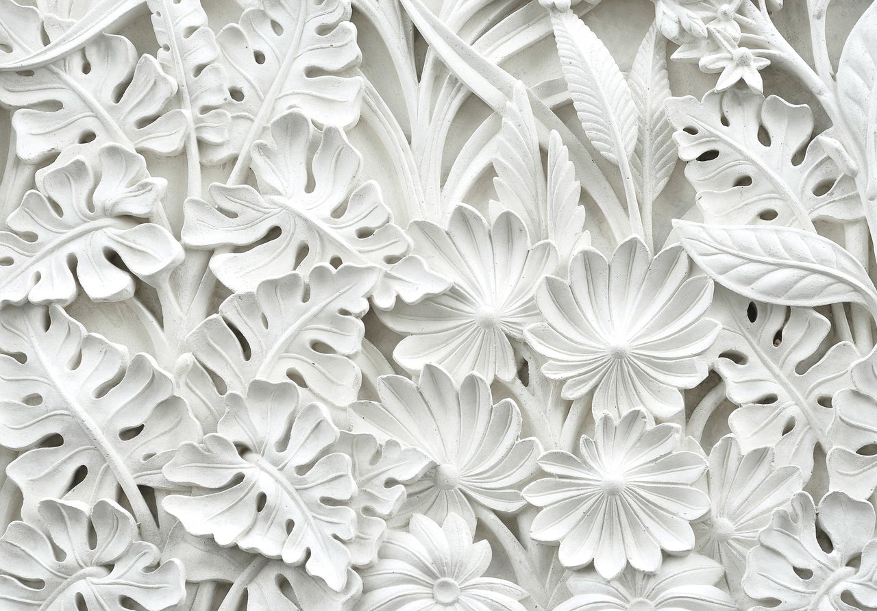 Carta Da Parati Effetto 3D Fiori Bianco Calcestruzzo 368x254 cm - Include  Colla - Moderna Soggiorno Camera Fotomurali In Tessuto Non Tessuto TNT