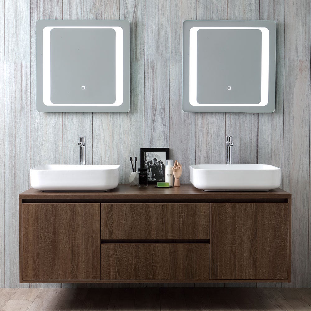Pack mueble de baño BOURGET + lavabo doble seno + espejo LED