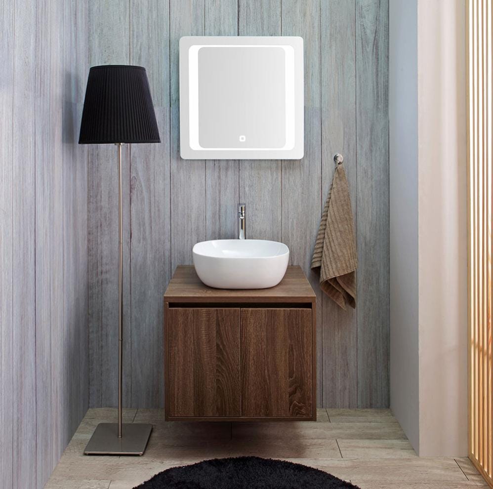 MOBILE BAGNO SOSPESO CM 60 NOCE SCURO CON LAVABO APPOGGIO