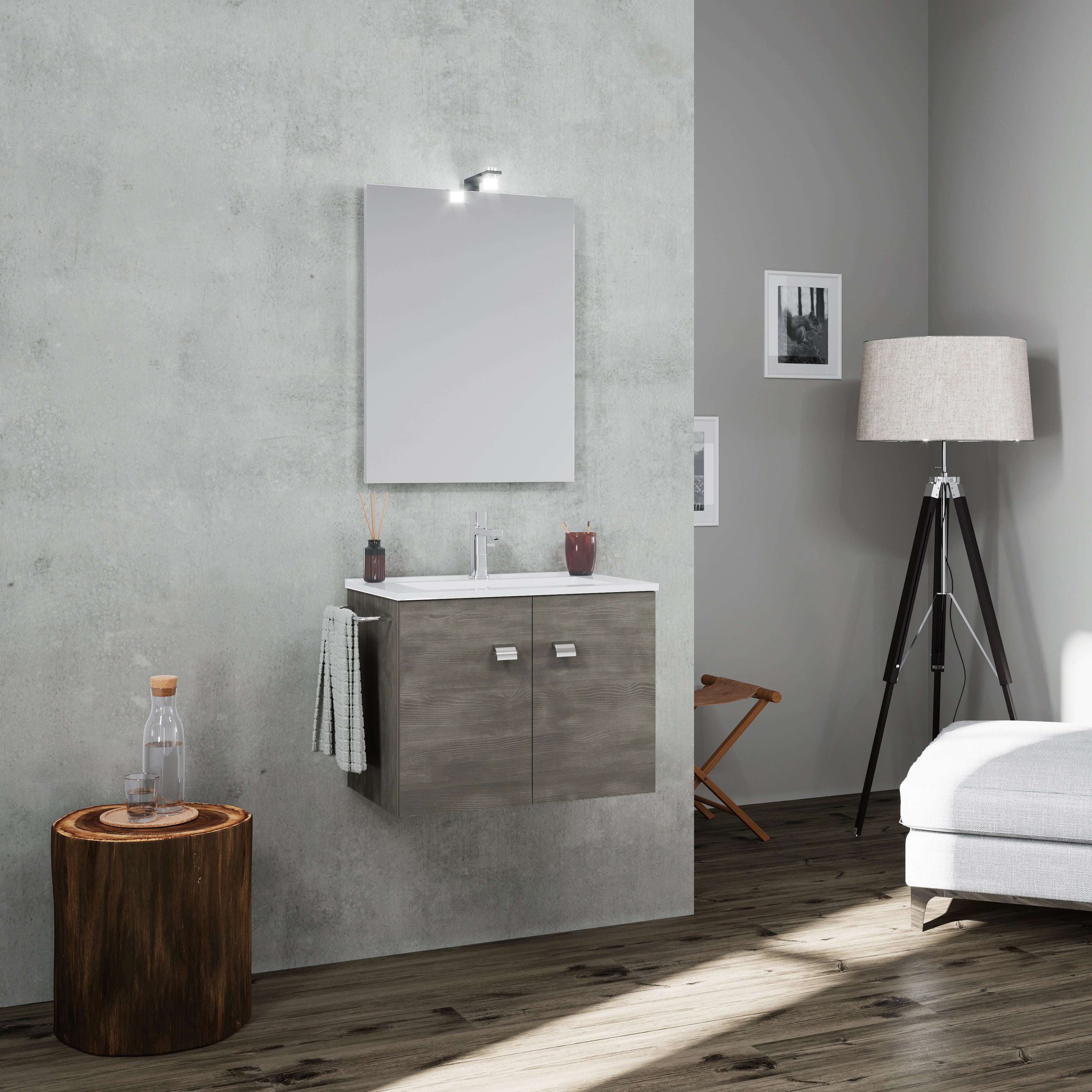 MOBILE BAGNO SOSPESO 60CM CON PORTA SALVIETTE METALLO CROMATO, SQUARE