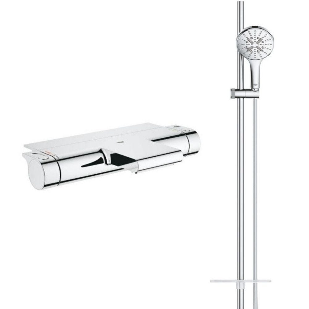Grohe - Grifo termostático para bañera con repisa Grohtherm + set de ducha  Rainshower
