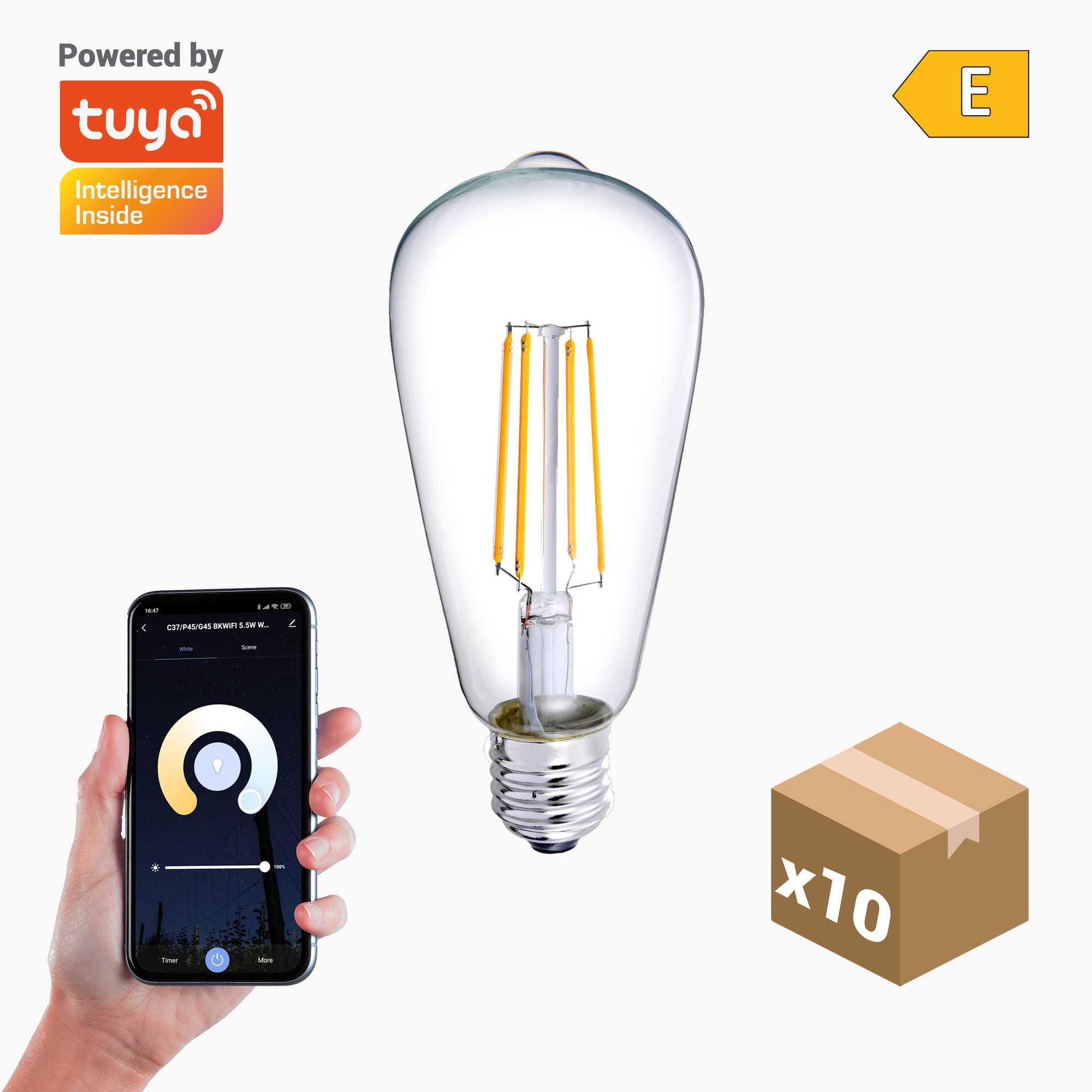 Pack da 10X Edison Smart LED Filament Bulb ST64 E27 CCT+DIM 7W 806lm WIFI  Compatibile con Alexa e Google Home