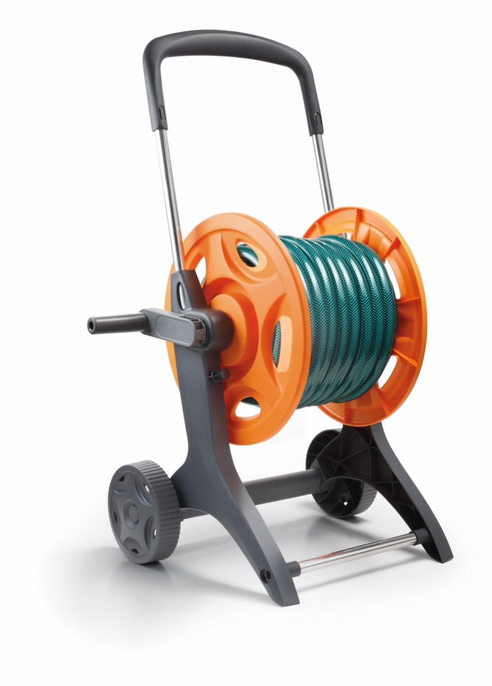 Chariot Dévidoir Tuyau Arrosage Claber Pronto 30m - Aluminium Anti-rouille Avec Lance - Made In Italy