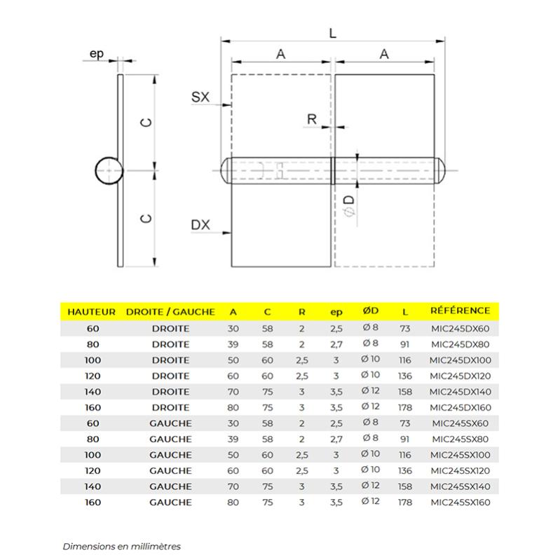 C71145 - Lot De 2 Paumelles À Souder À Lames Ailes Courtes Pour Portes