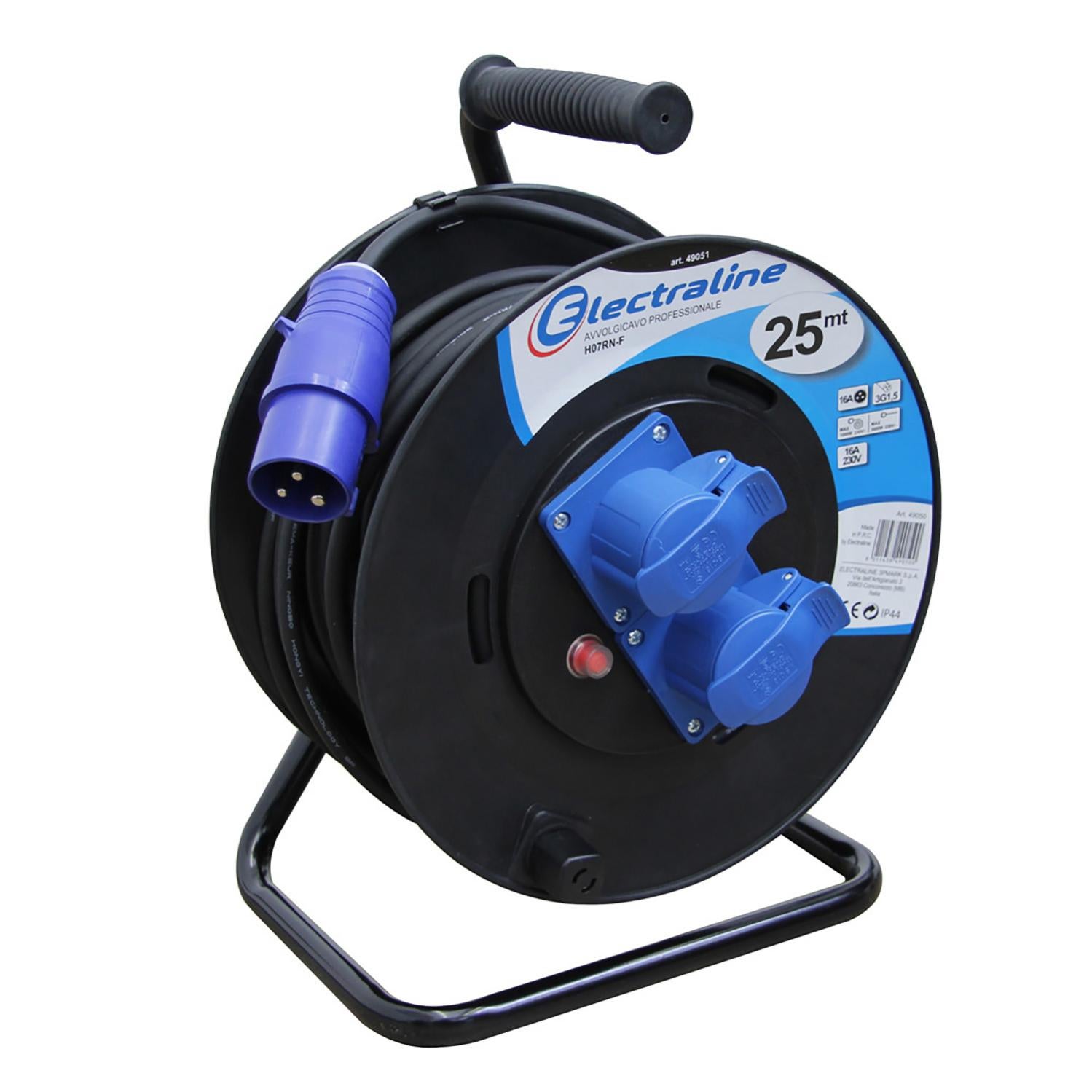 Electraline PRO-Line 49044 Avvolgicavo Professionale 40m Con 4 Prese Schuko IP44, Cavo Gomma H07RN-F 3G1.5 Mm², Nero - 4