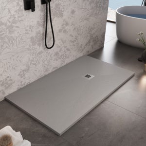 Piatto doccia in marmo resina grigio chiaro pietra cemento plus, seleziona  misura 80x120