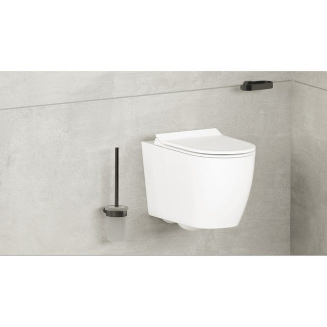 Auralum Brosse de Toilette WC Noire avec Porte-balai Mural pour Salle de  Bains en Acier Inoxydable Imperméable Facile à nettoyer