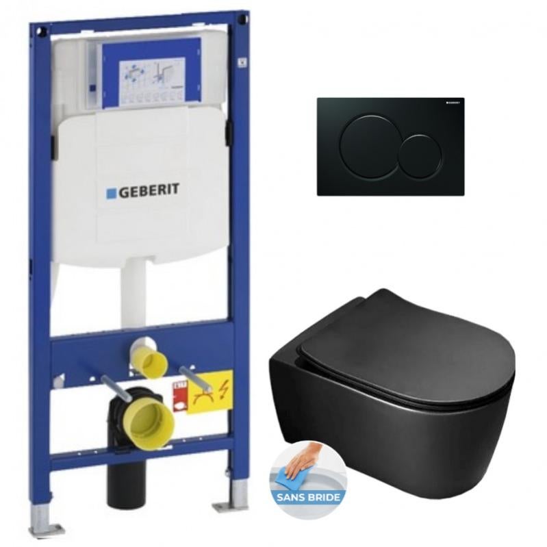 Pack WC Batisupport Geberit + Cuvette Idevit Alfa noire sans bride