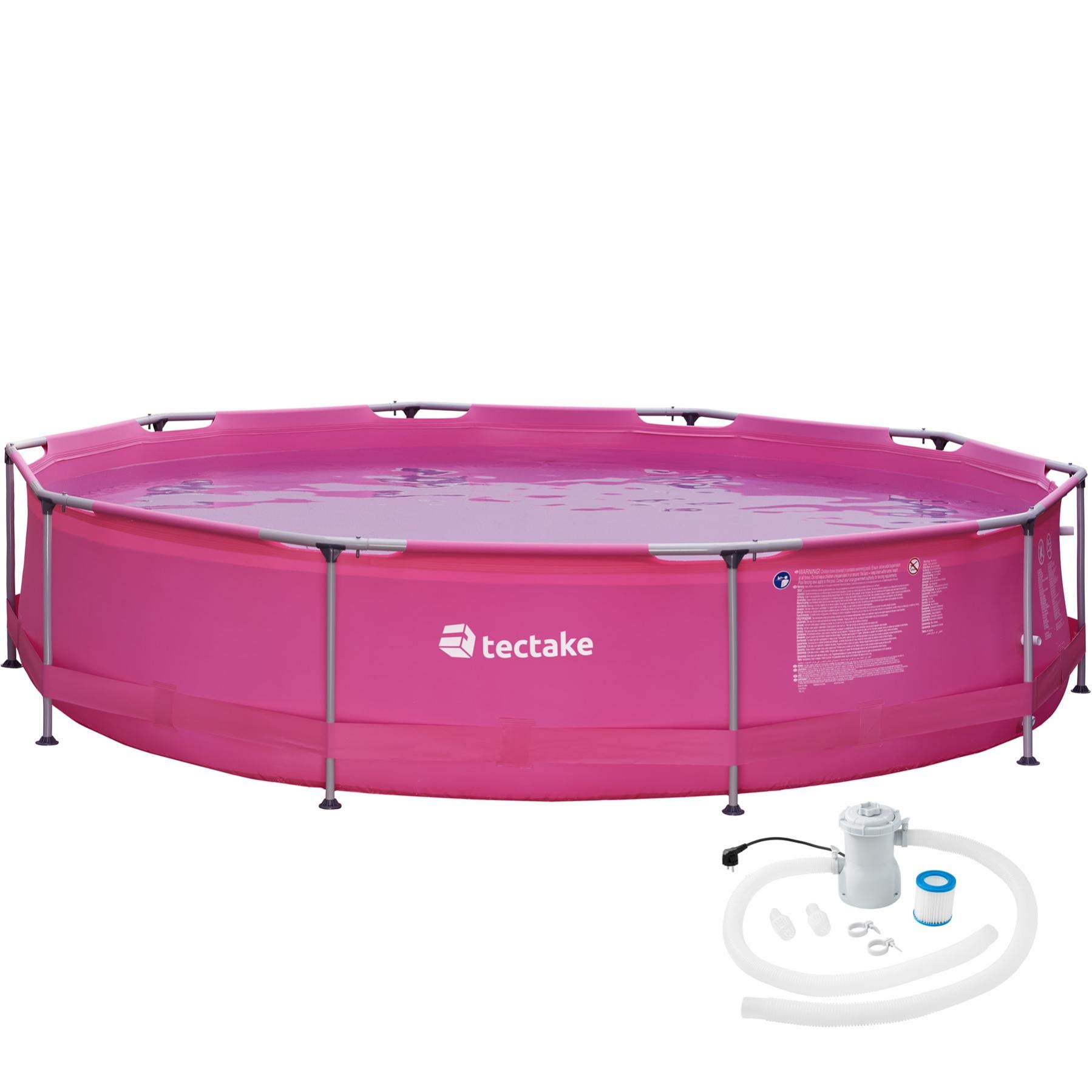 Tectake Piscina Desmontable Redonda Con Filtro Depurador Ø 360 X 76 Cm - Rosa