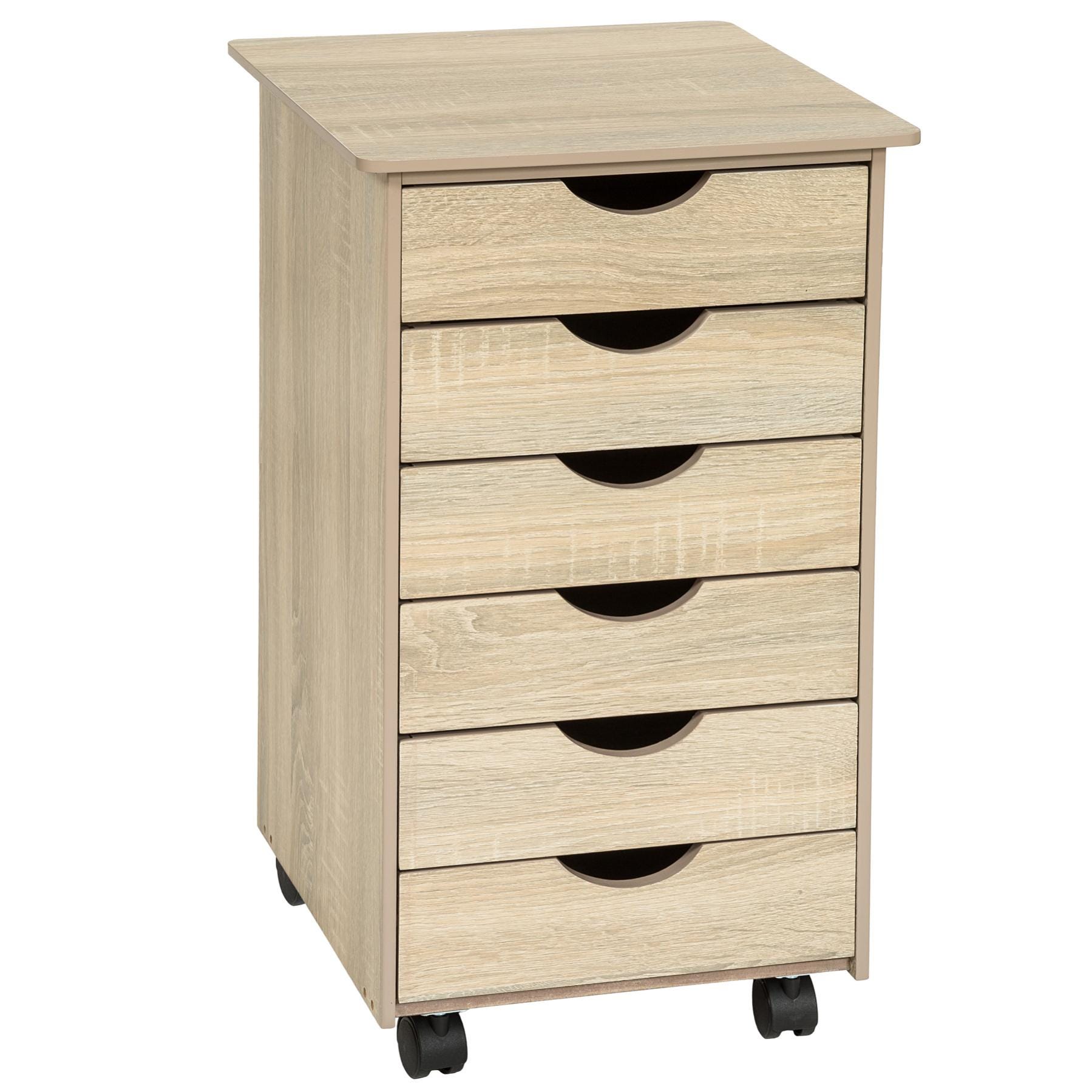 Cassettiera con Ruote CLOVER, 5 Cassetti, 33x64x38 cm, Colore Rovere Cassettiera con Ruote CLOVER, 5 Cassetti, 33x64x38 cm, Colore Rovere