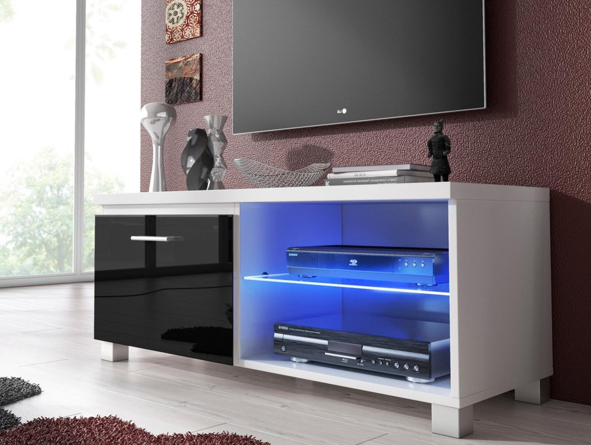 Mobile TV Capwee Con Luci LED RGB – 180 Cm, Rovere Fumo, Lowboard Lucido Con Ampio Spazio E Design Moderno - 5
