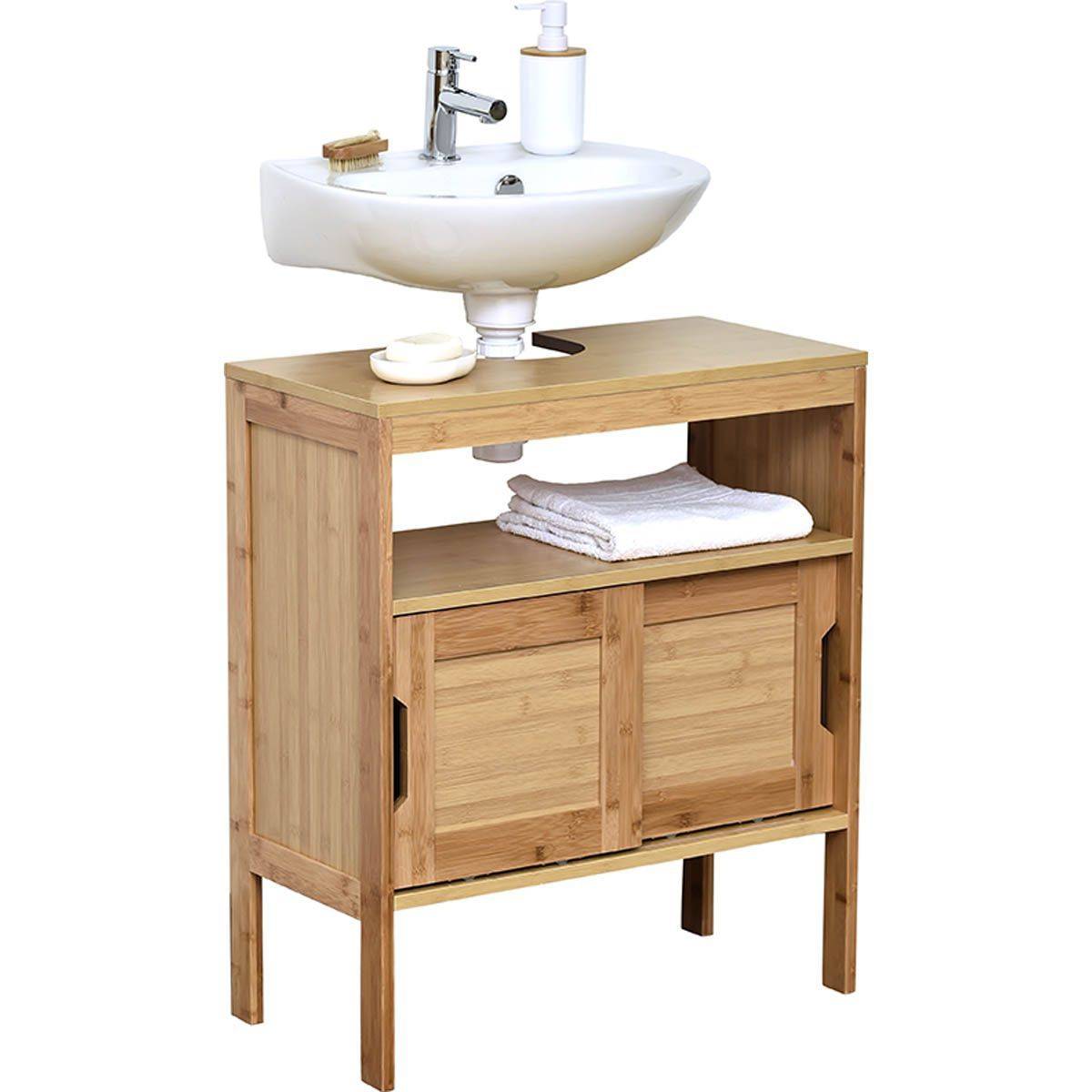 Mueble de Baño Armario Bajo Lavabo Bambú con 2 Puertas Correderas y 1  Estante Interior - MAHE Mueble de baño Tocadores de baño - AliExpress