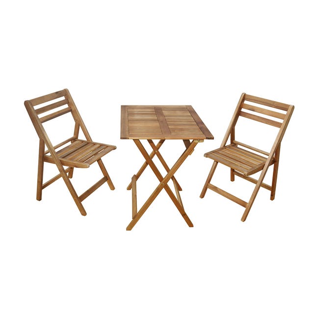 Set de 2 chaises pliantes et 1 table de balcon rabattable avec rangement en  bois massif PRADO - Miliboo