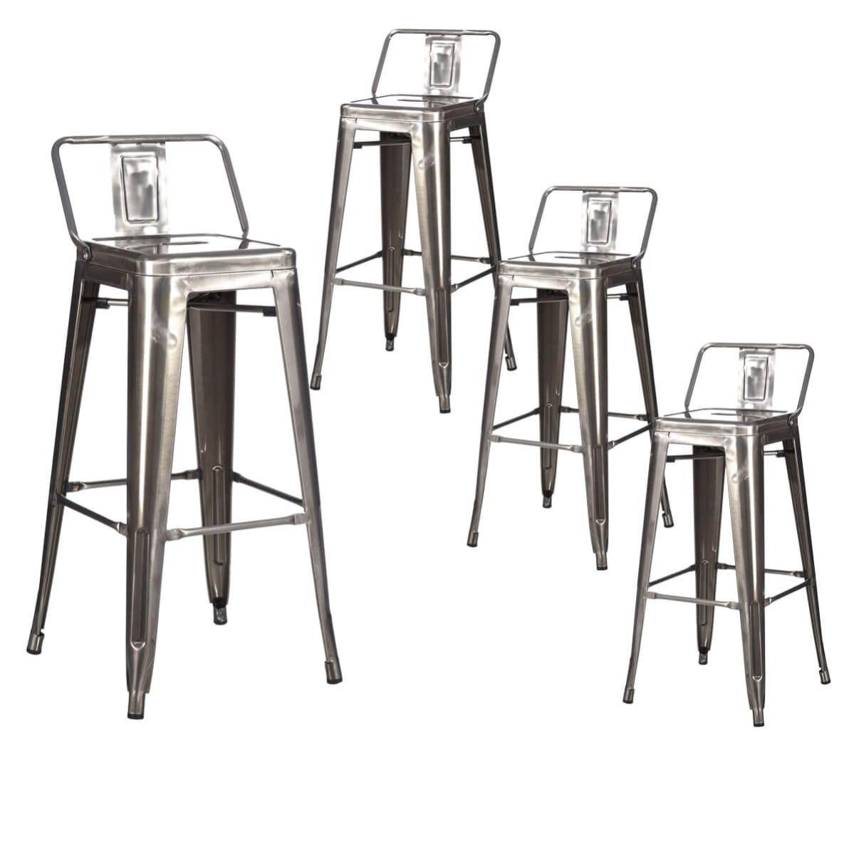 Lot De 4 Tabourets De Bar Flash Furniture - 30" Haut, Métal Argenté, Empilable - Intérieur/Extérieur