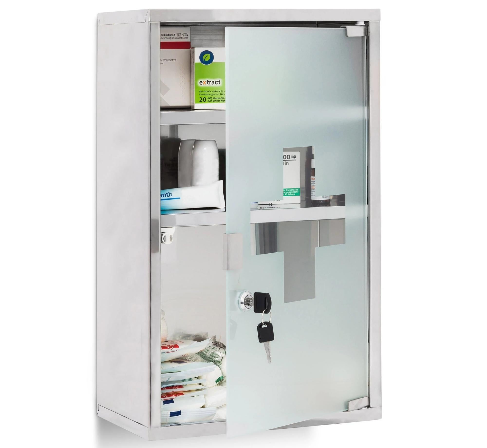 Armoire À Médicaments Pharmacie Métal Et Verre Avec Deux Clés 50,5 X 30