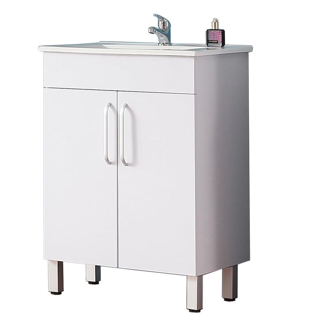 Meuble Sous Vasque Sur Pieds Avec Lavabo Integre 2 Portes Blanc 60cm Leroy Merlin
