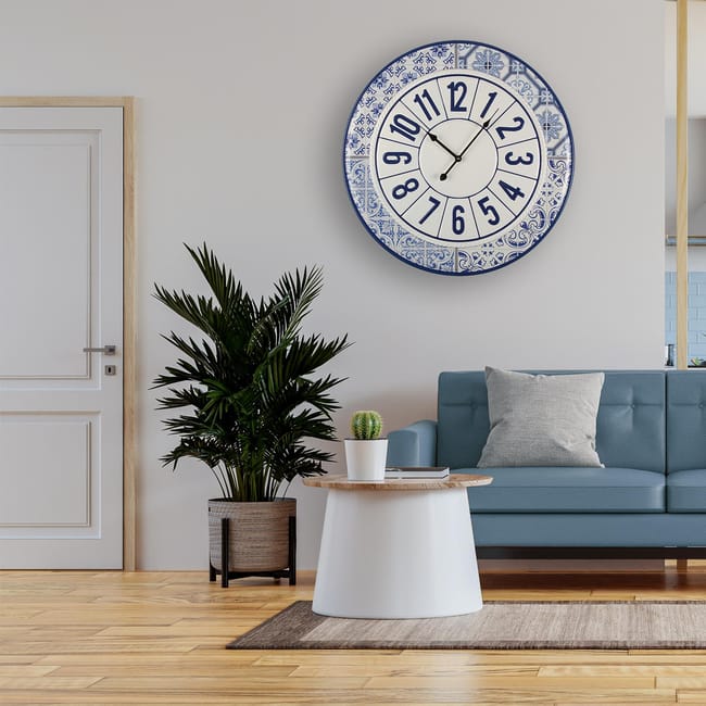 Versa Dingli Reloj de Pared Decorativo para la Cocina el Salon el Comedor o la Habitacion Azul y blanco 60x4x60cm Leroy Merlin