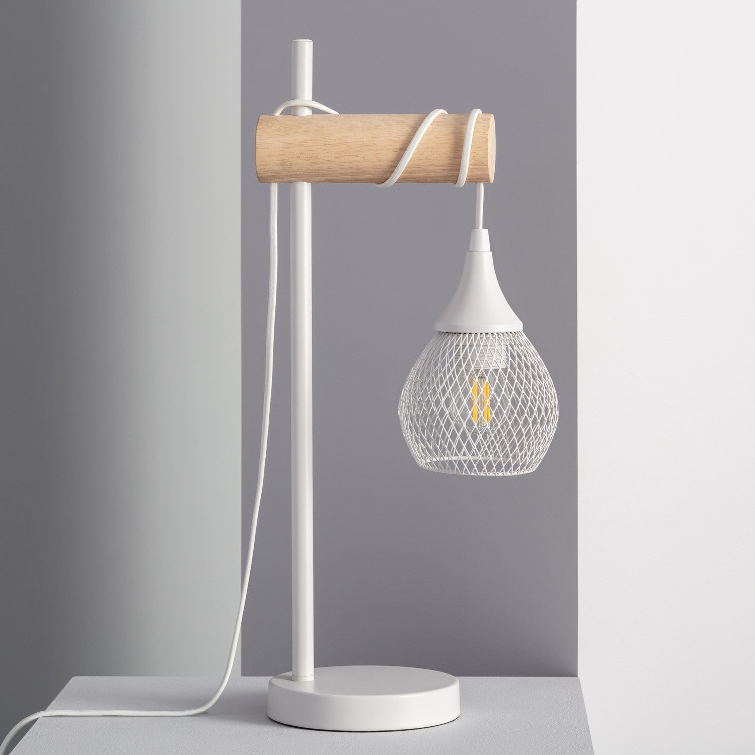 Lampada Da Tavolo Ledkia Dukku Bianco Legno E27 40w