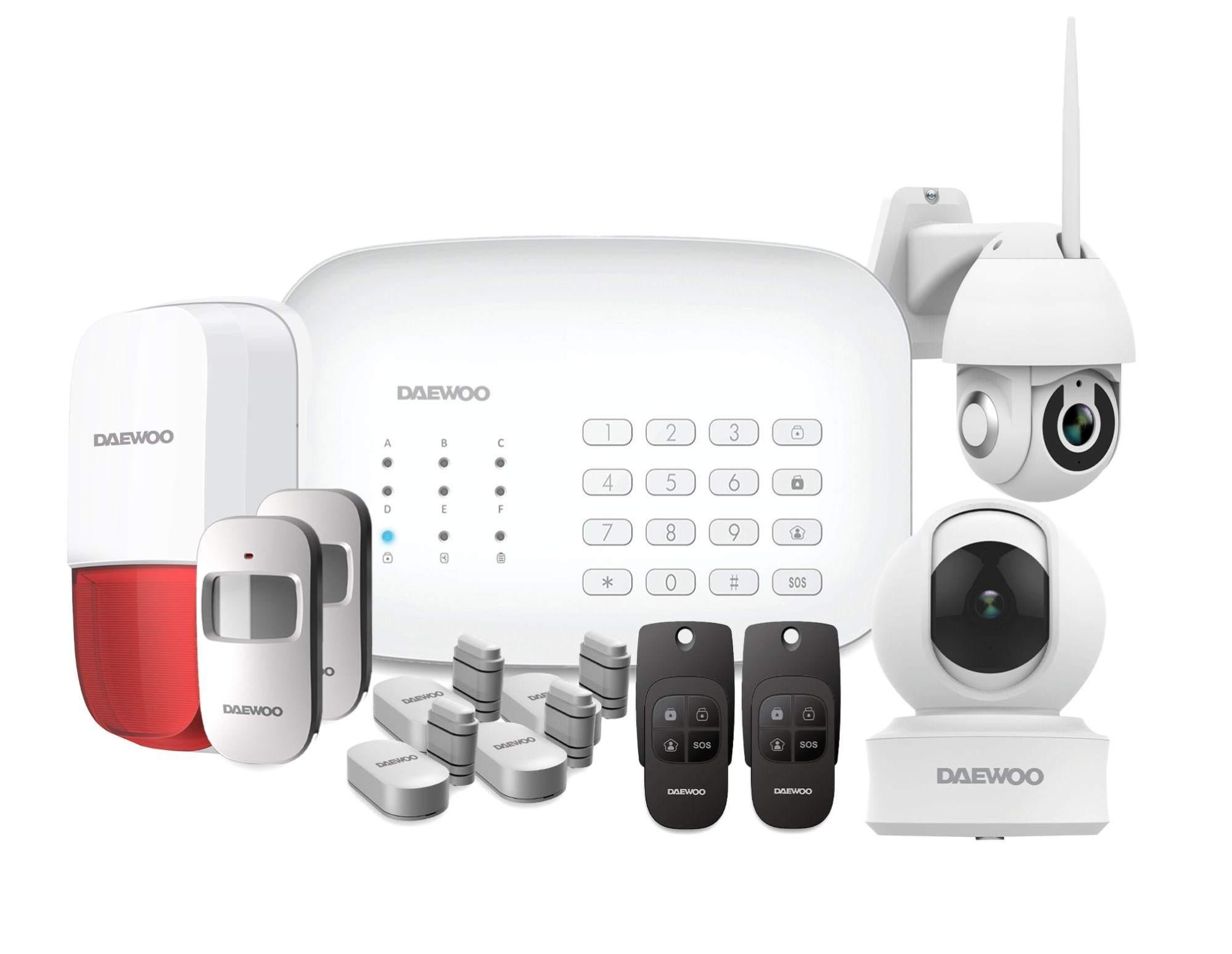 DAEWOO Pack Alarme WiFi/GSM 1 Caméra Et 1 Sirène Modèle Protection Livré avec 12 Accessoires