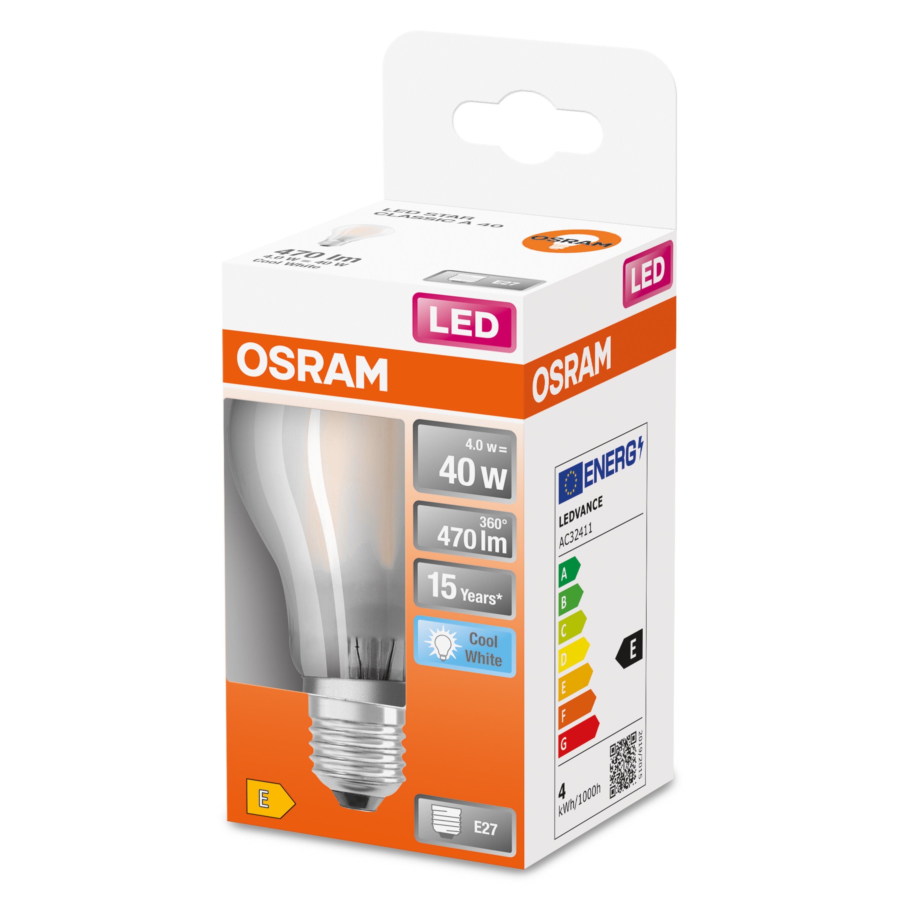 Led E27 Osram Led Retrofit Classic A 40 4 W/4000k E27 4058075303409 4 W ...