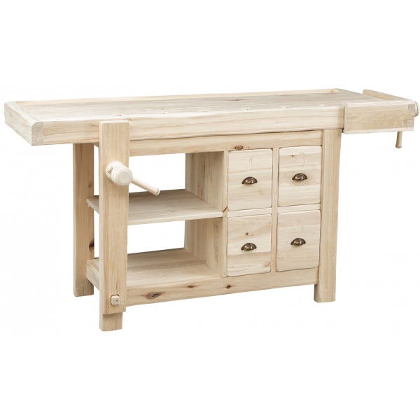 Établi d'atelier en bois de pin avec tiroir et étagère charge max 200 kg  127 cm banc table de travail bricolage menuisie