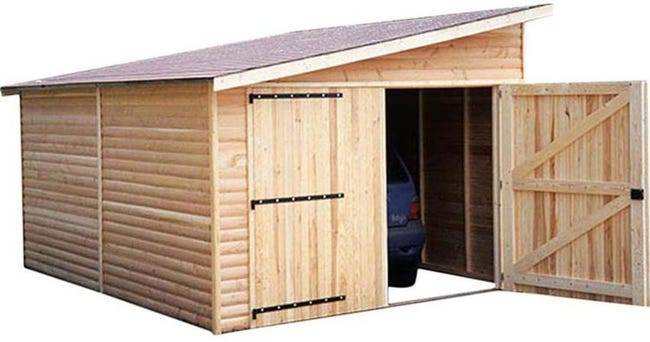 garage en bois avec porte double 1 pente kompact 4 m cihb leroy merlin