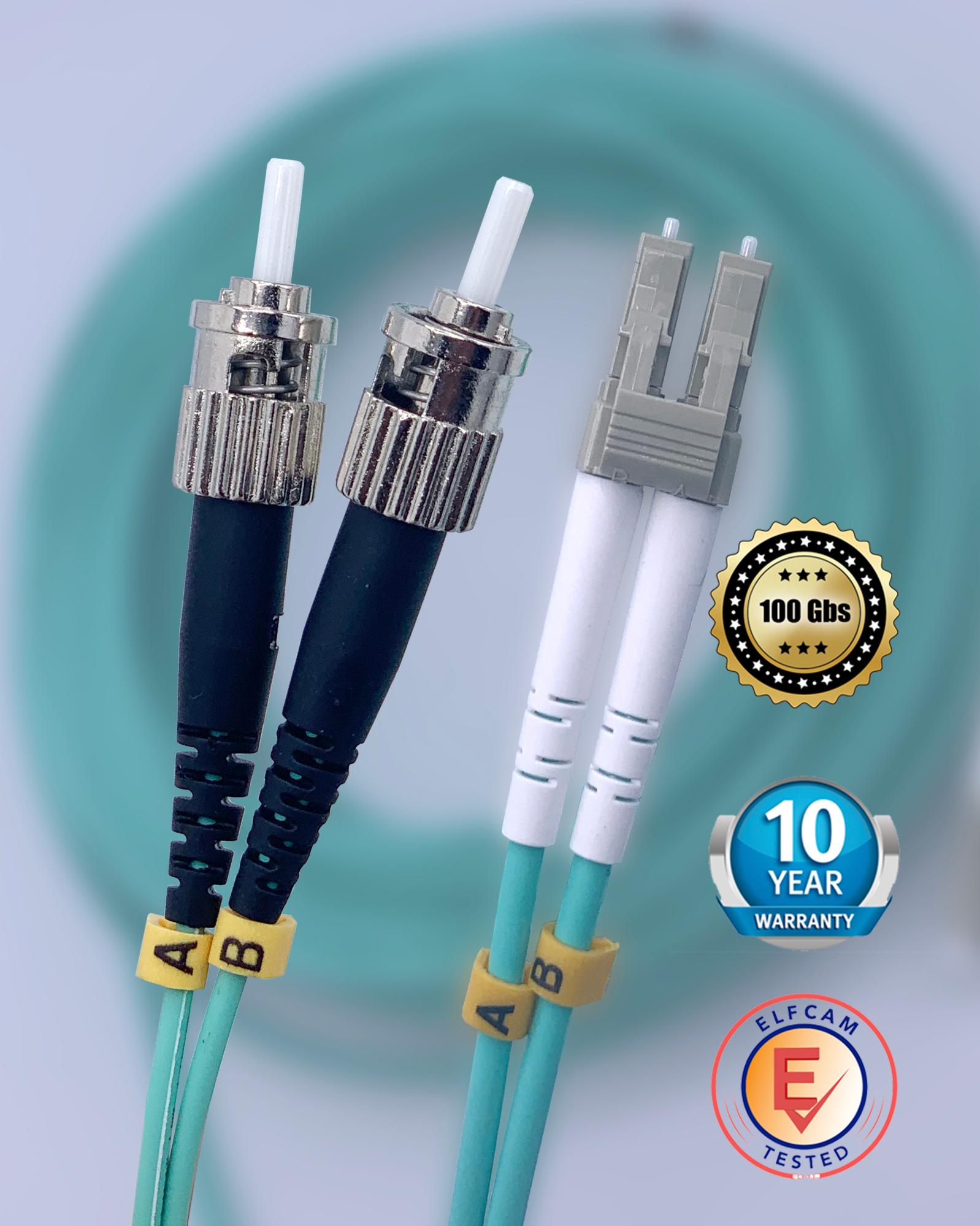 Câble Fibre Optique Duplex ST/UPC Vers LC/UPC OM3 Multimode 50/125µm - Longueur 5m, Gaine LSZH, Pour Réseau 10 Gb/s