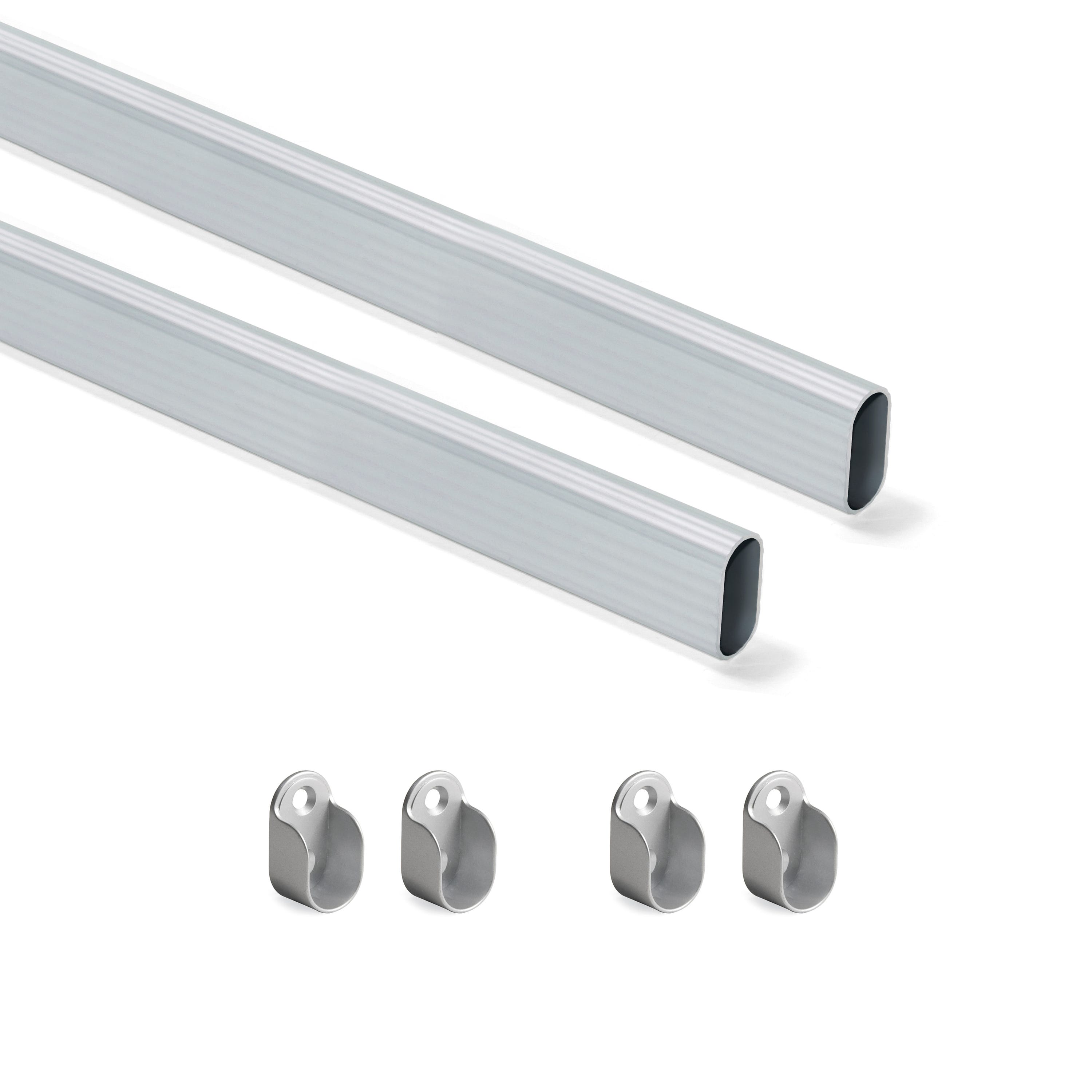 Kit barra de ropero extensible y soportes ovalada de 0,9 m de largo y 30x15  mm ø