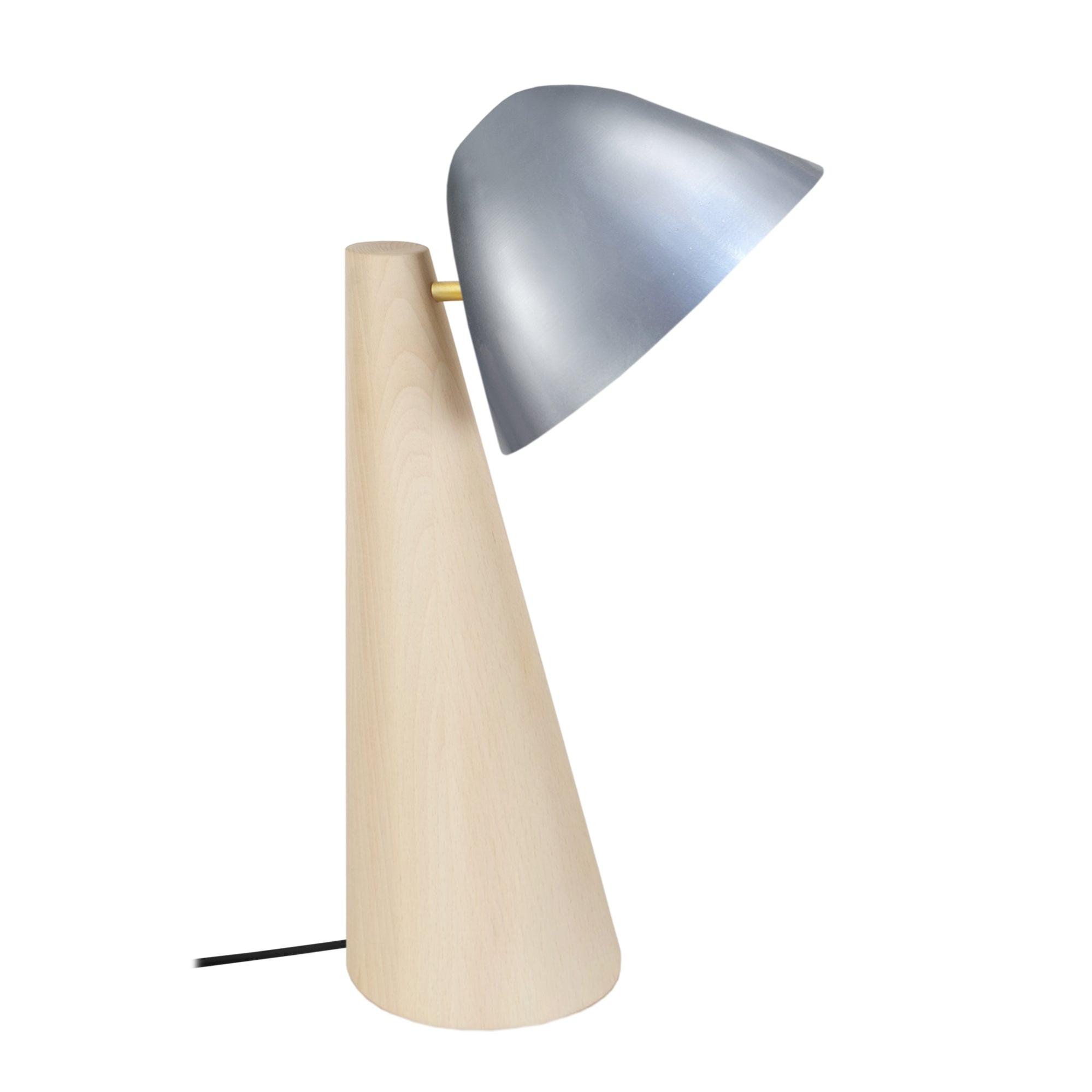 Nella - lámpara de escritorio redondo madera natural y aluminio