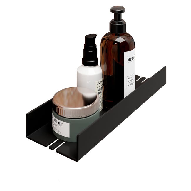 Schulte mensola per doccia autoadesiva, senza foratura, 28 x 9.5 x 3.5 cm,  nero opaco, contenitore per doccia