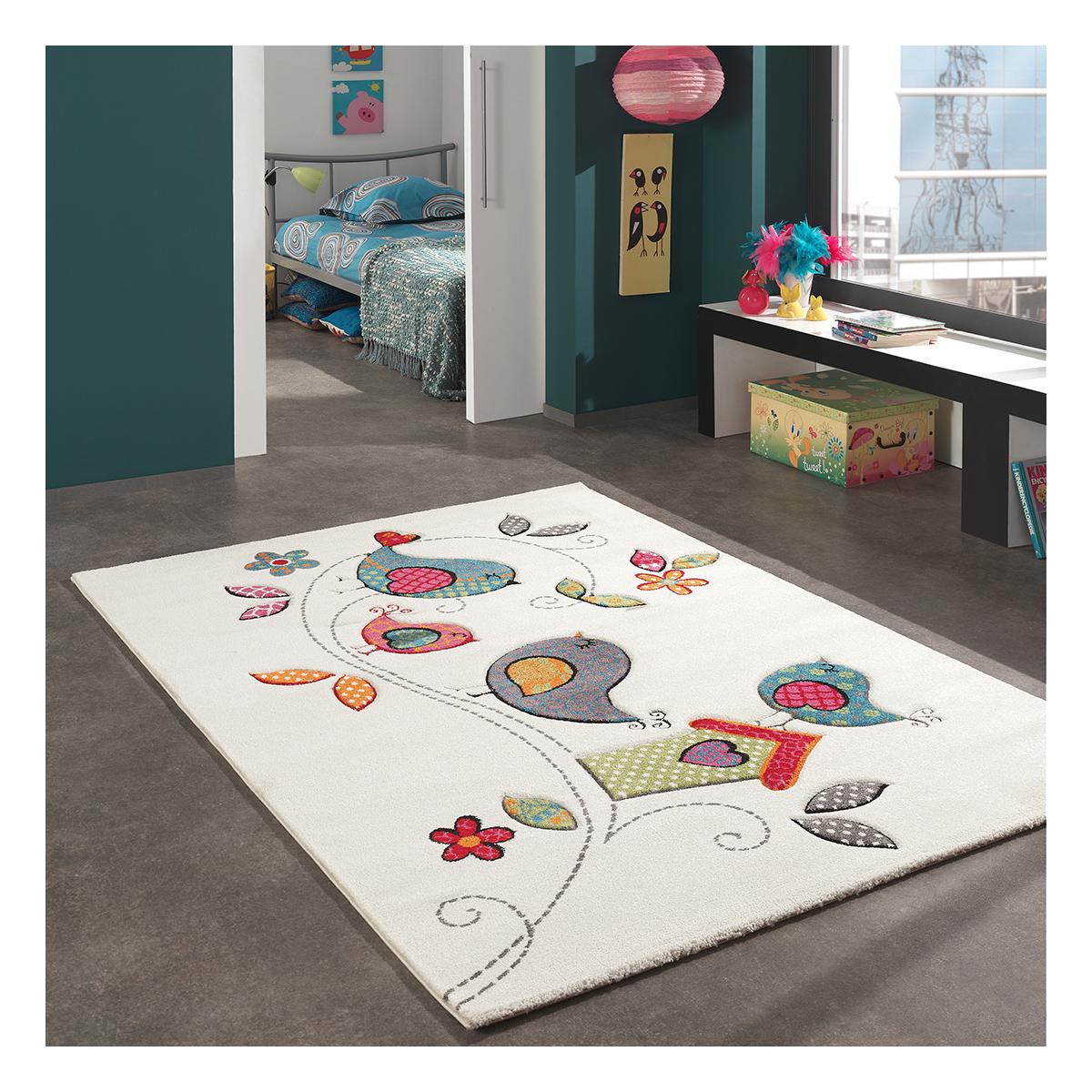 Tapis Enfant 1x170 Cm Rectangulaire Kids Oiseaux Creme Chambre Adapte Au Chauffage Par Le Sol Leroy Merlin