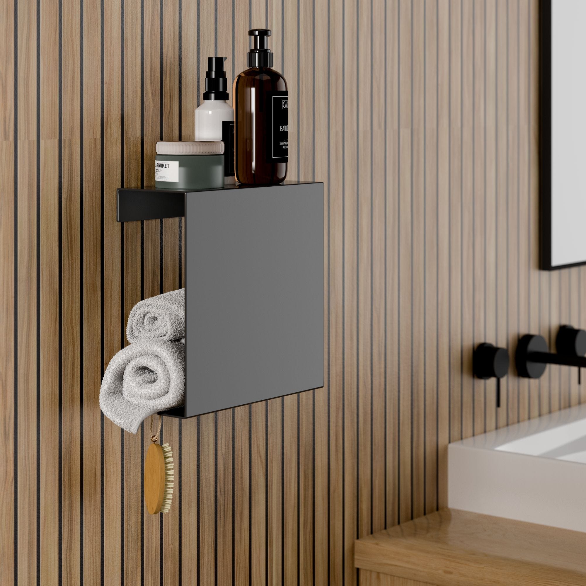 Schulte estante de ducha autoadhesiva, sin taladrar, 22,5 x 9,5 x 22,5 cm,  negro mate, almacenamiento para la ducha