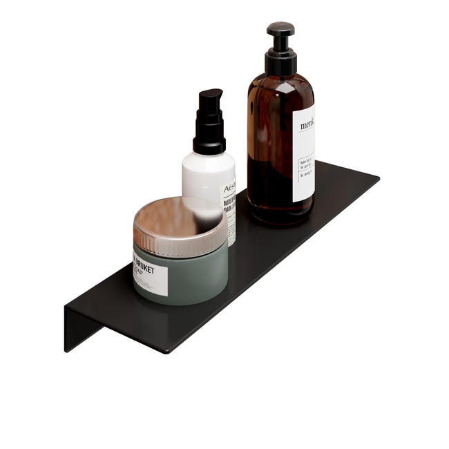 Schulte estante de ducha autoadhesiva, sin taladrar, 33 x 9,5 x 3,5 cm,  negro mate, almacenamiento para la ducha