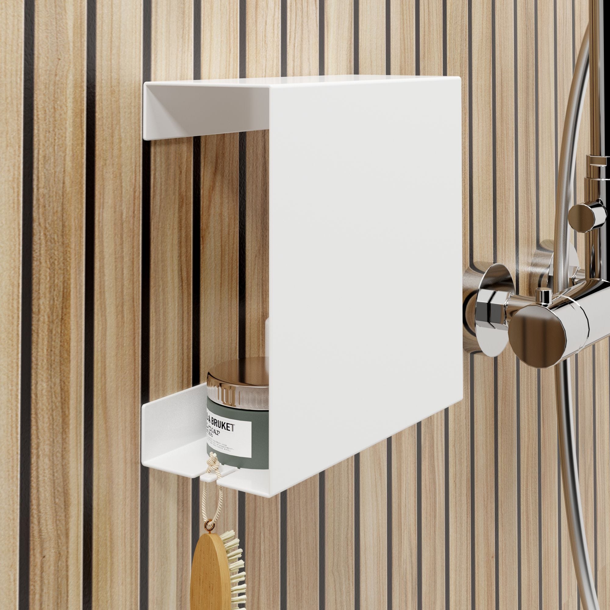 Schulte estante de ducha autoadhesiva, sin taladrar, 22,5 x 9,5 x 22,5 cm,  blanco mate, almacenamiento para la ducha