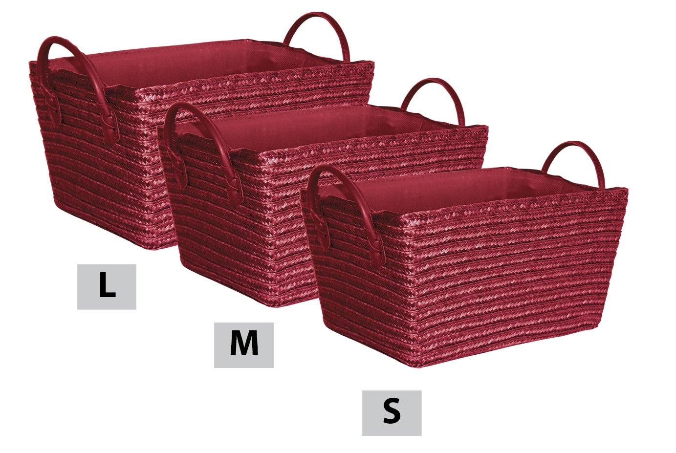 Poignées Effet Cuir Polypropylène Rose foncé Box and Beyond Lot de 3 paniers tressés