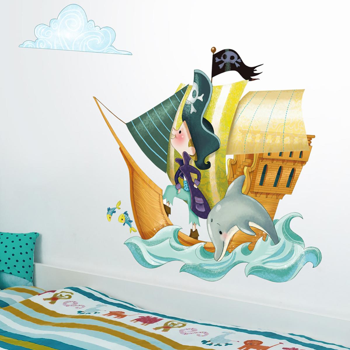 Sticker Mural Bateau De Pirates Pour Enfant Hauteur 110x Longueur 60 Leroy Merlin
