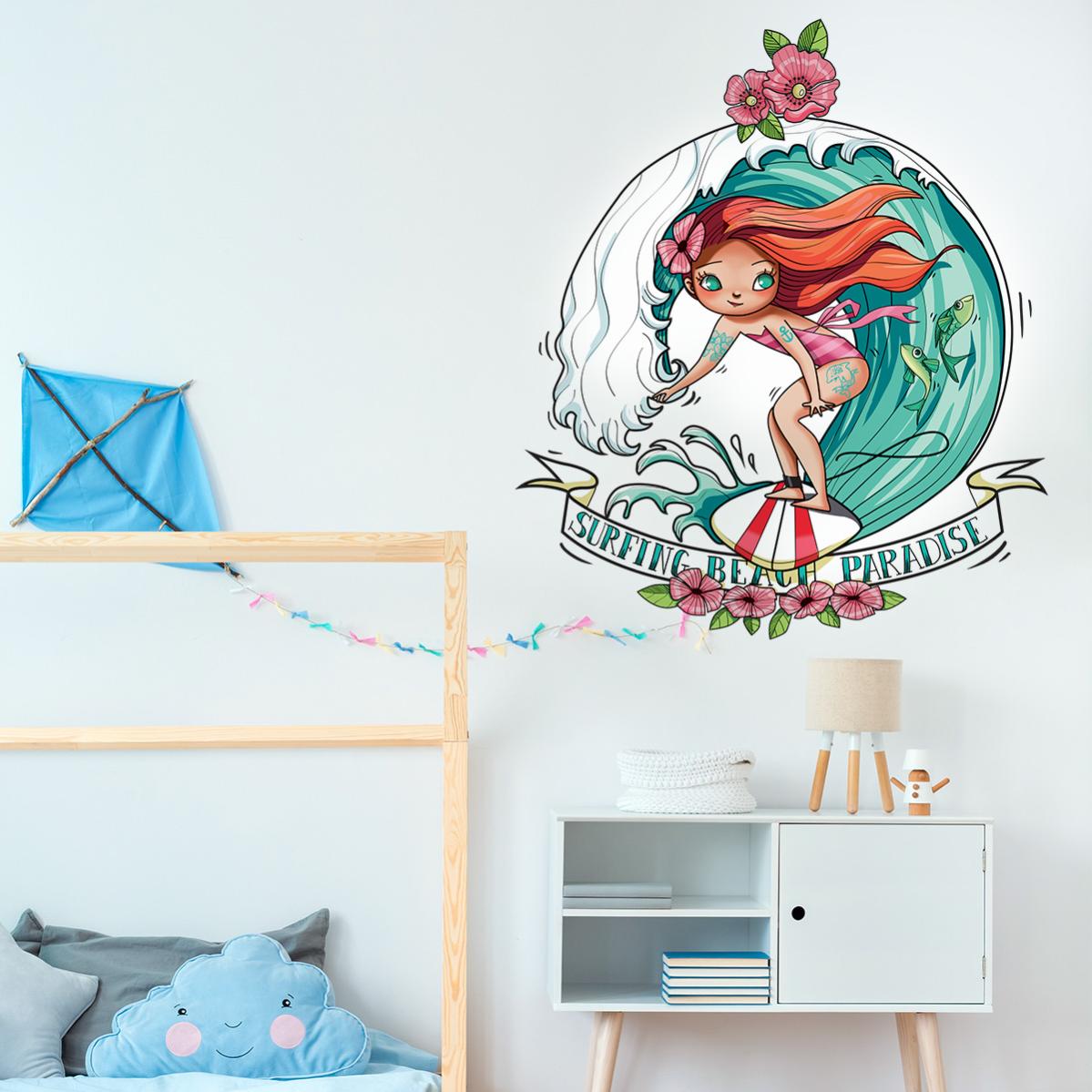Sticker Mural Beach Paradise Girl Pour Enfant Hauteur 110x Longueur 60 Leroy Merlin