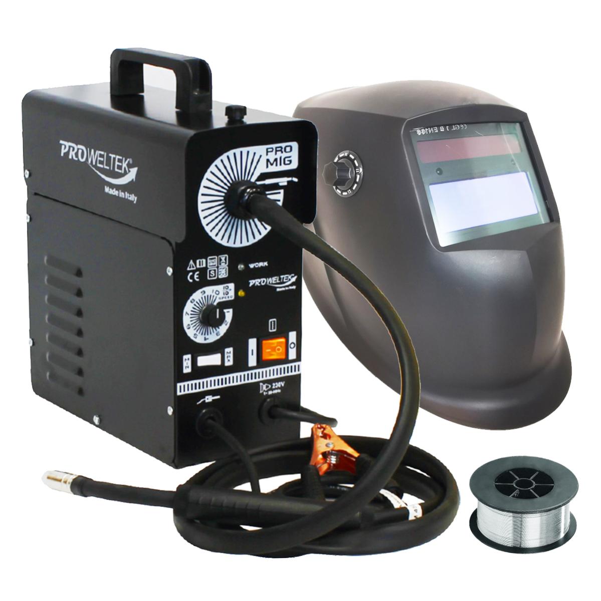 Poste À Souder Mig No Gaz Promig100 + Cagoule Lcd 9/13 + Bobine De Fil Fourré Pré Montée Poste À Souder Mig No Gaz Promig100 + Cagoule Lcd 9/13 + Bobine De Fil Fourré Pré Montée