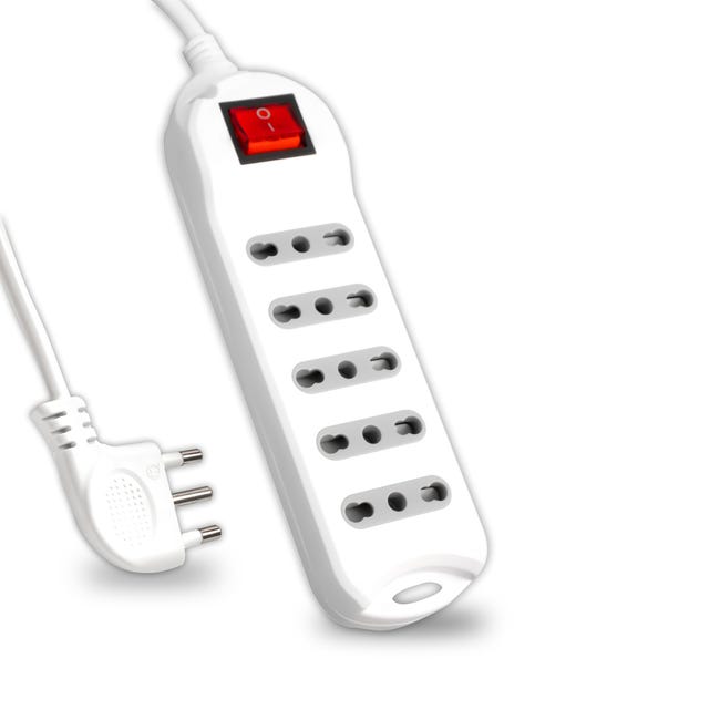 Multiplug avec câble 1,5m 5 prises 10/16A 2P+E Bipass avec interrupteur et  fiche 16A 2P+E Blanc