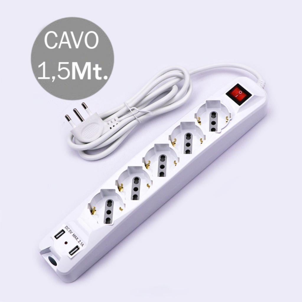 Multienchufe con Cable 1,5m 5 Tomas 10/16A Bipass + Schuko y 2 USB ...
