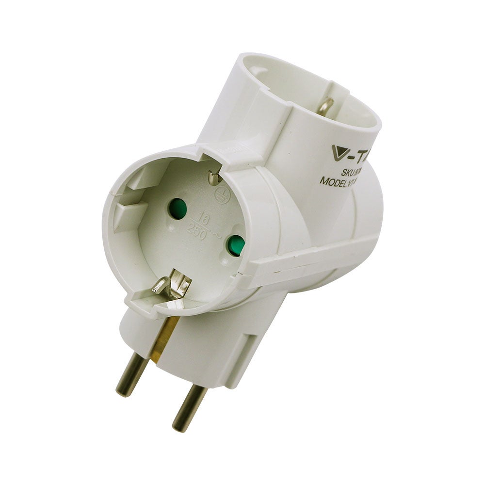 Adaptateur Multiprise Avec 2 Prises Latérales 10a 2p Schuko Et 1 Prise Frontale 10a 2p