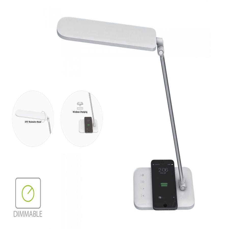 Lampada Led Da Tavola 16W Con Caricatore Wireless QI Per Smartphone  Dimmerabile CCT Cambia Colore 3 In 1 Corpo Bianco SKU-8519