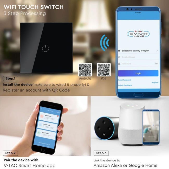 Interruttore Touch da 1 Tasto Wifi Compatibile con Google Home e Amazon ...