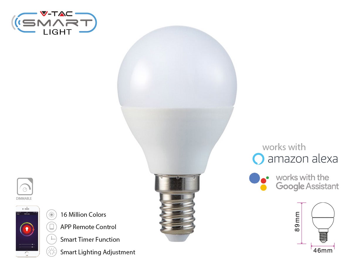 V-TAC Smart Lampada Led Bulb E27 G45 4,5W WiFi RGB CCT Dimmerabile